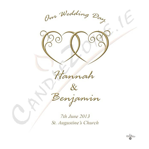 Personalised Wedding Candles - Entwined Hearts Gold