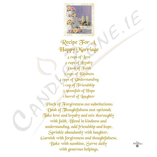 Wedding Candle Gift - Wedding Recipe Gold Rings & Cake