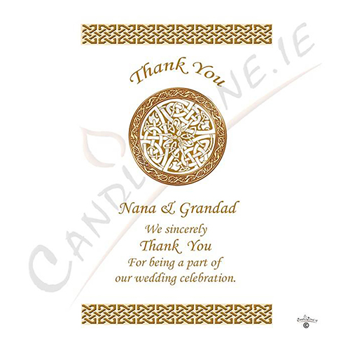 Personalised Wedding Thank you Candle Gift - Gold Claddagh Wedding Thank You Candle