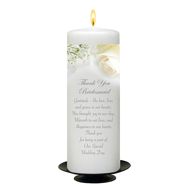 Personalised Wedding Thank you Candle Gift - White Roses Silver Thank You Bridesmaid Candle