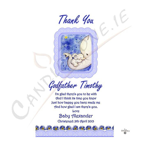Personalised Godfather Candle Gift - Blue Elephants