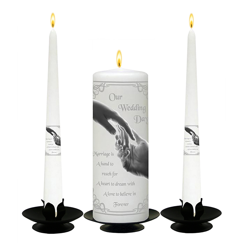 Hand To Hand Silver Wedding Candles (Ivory/White)
