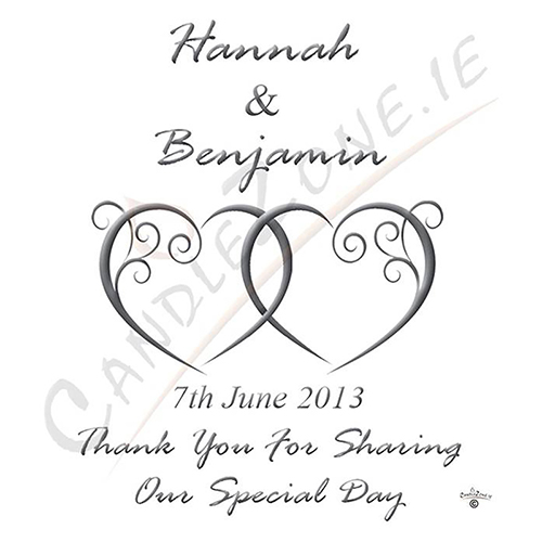 Personalised Wedding Candles - Entwined Hearts Silver