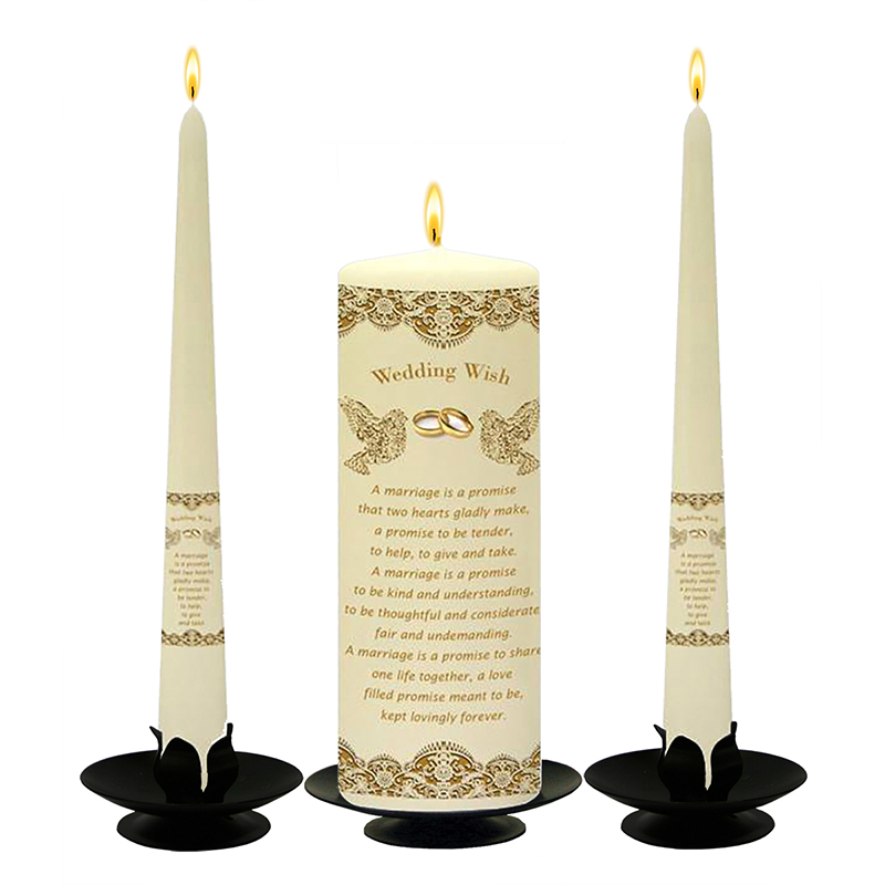 Personalised Wedding Candles - Lace Dove Gold & Rings