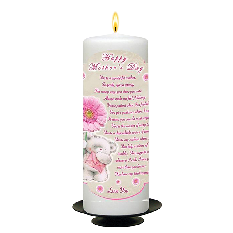 Personalised Mothers Day Candle Gift - Teddy & Pink