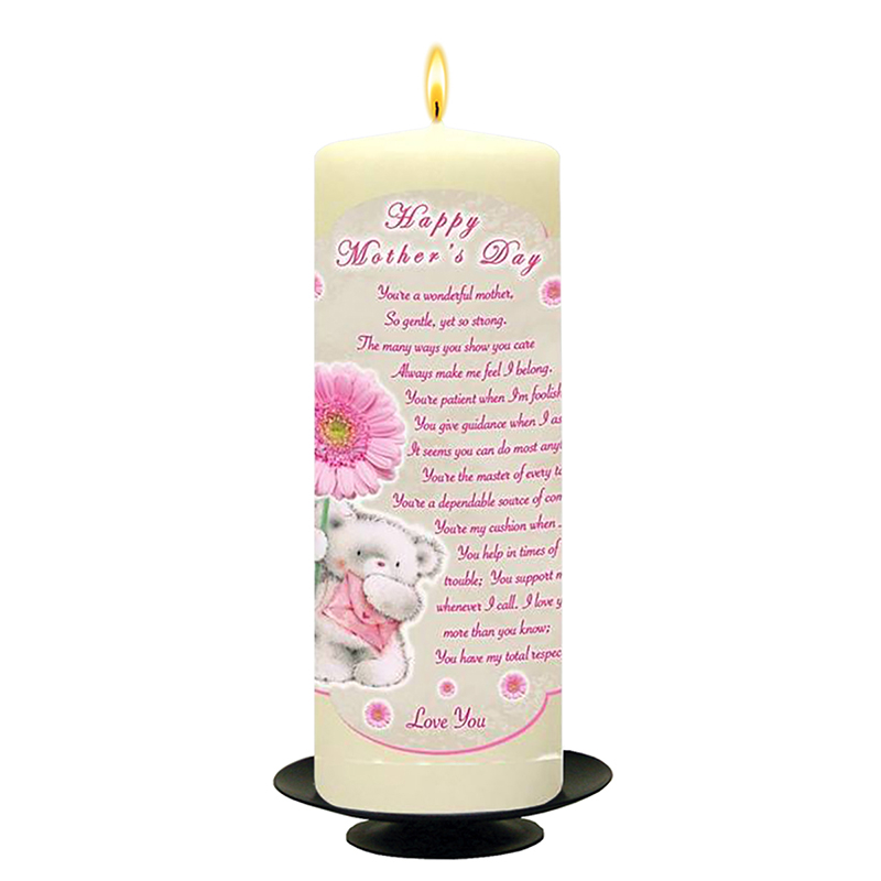 Personalised Mothers Day Candle Gift - Teddy & Pink