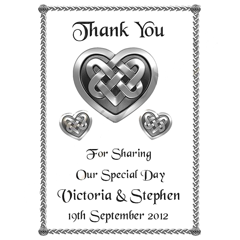 Personalised Thank you Wedding Favour - Celtic Heart Silver