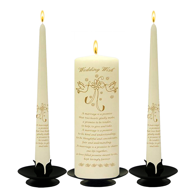 Personalised Wedding Candles - Dove & Ribbons Gold