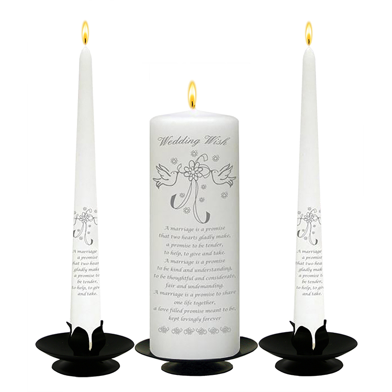 Personalised Wedding Candles - Dove & Ribbons Silver