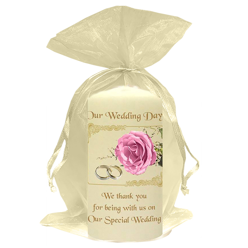 Personalised Thank you Wedding Favour - Pink Roses & Gold Rings