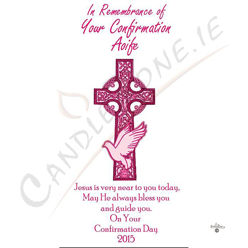 Personalised Confirmation Candle - Celtic & Dove Pink Cross