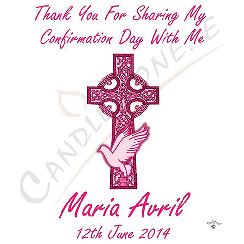 Personalised Confirmation Candle - Celtic & Dove Pink Cross