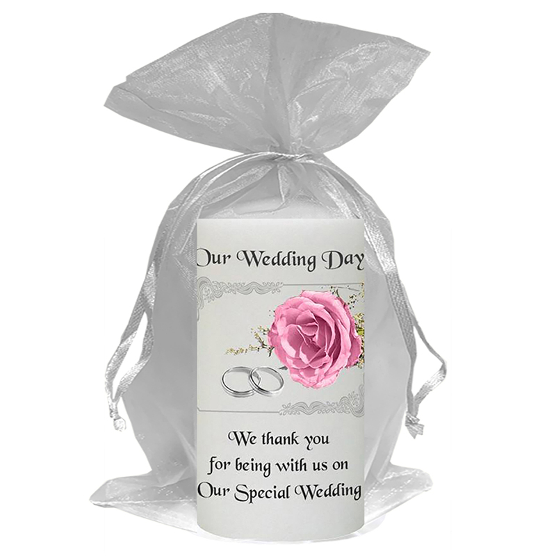 Personalised Thank you Wedding Favour - Pink Roses & Silver Rings