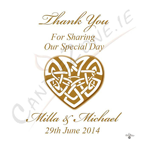 Personalised Thank you Wedding Favour - Infinity Heart Gold