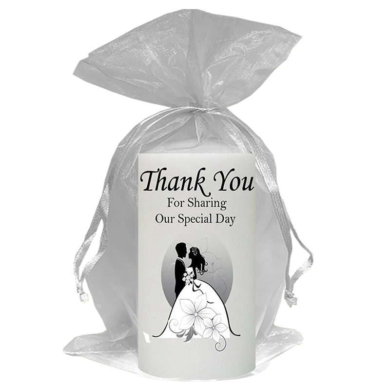 Personalised Thank you Wedding Favour - Silhouette Couple & Flowers Silver