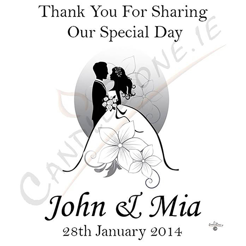 Personalised Thank you Wedding Favour - Silhouette Couple & Flowers Silver