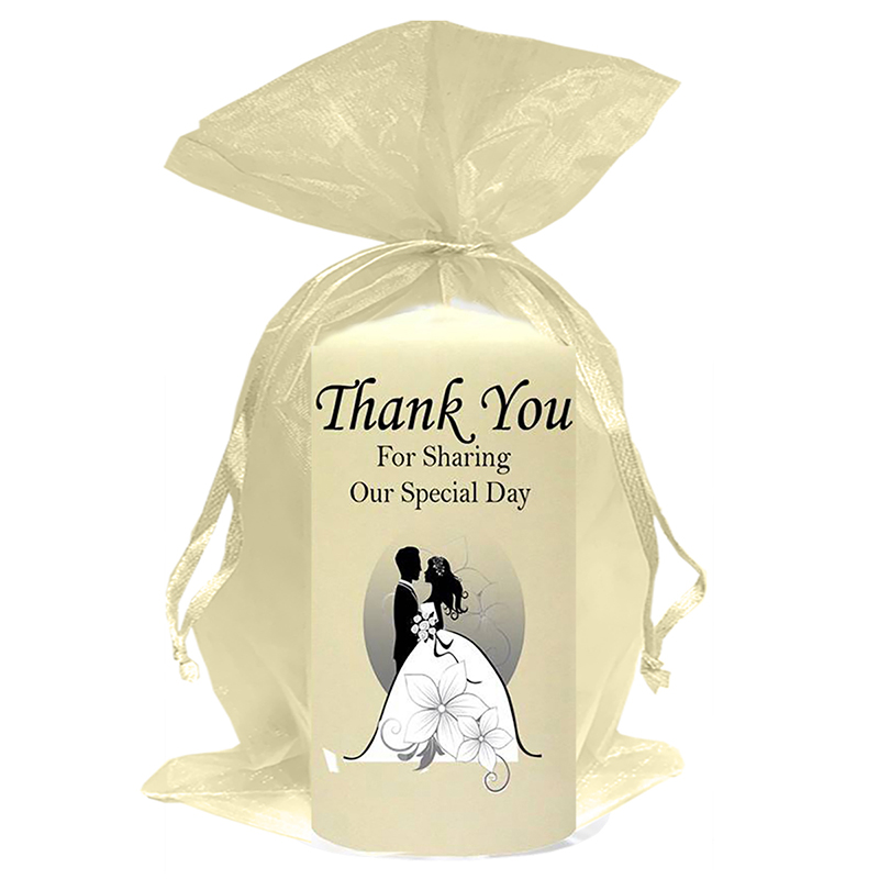Personalised Thank you Wedding Favour - Silhouette Couple & Flowers Silver