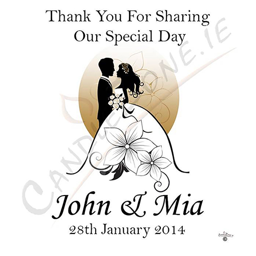 Personalised Thank you Wedding Favour - Silhouette Couple & Flowers Gold