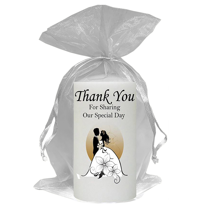 Personalised Thank you Wedding Favour - Silhouette Couple & Flowers Gold