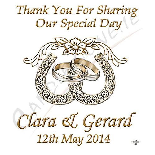 Personalised Thank you Wedding Favour - Horseshoes & Rings Gold