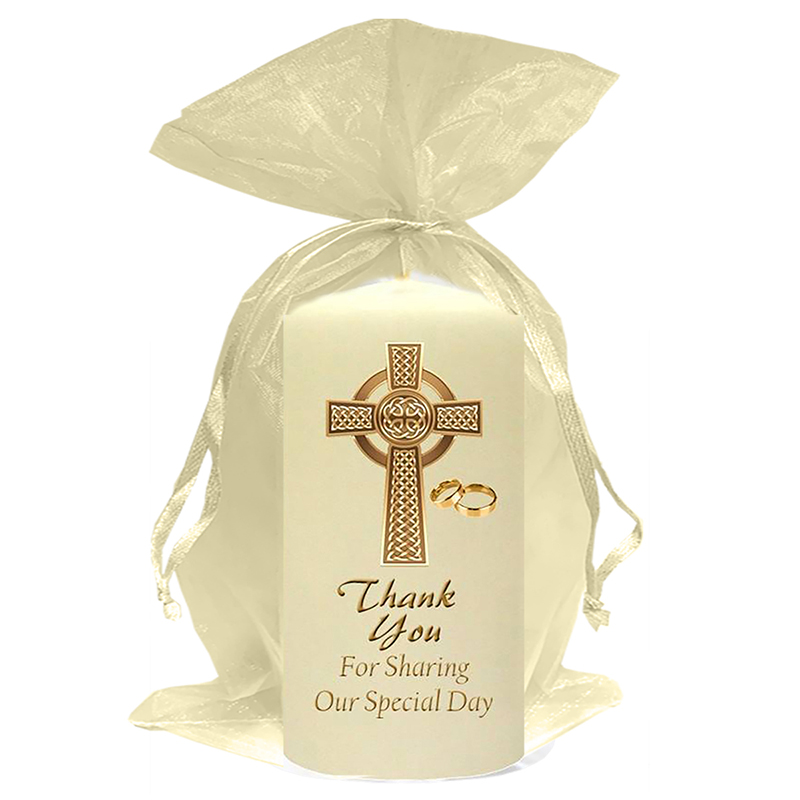 Personalised Wedding Candles - Celtic Cross & Rings Gold