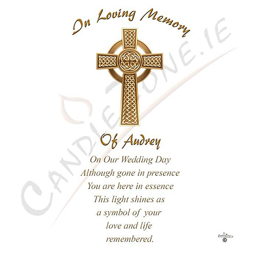 Personalised Wedding Remembrance Candle - Celtic Cross & Rings Gold