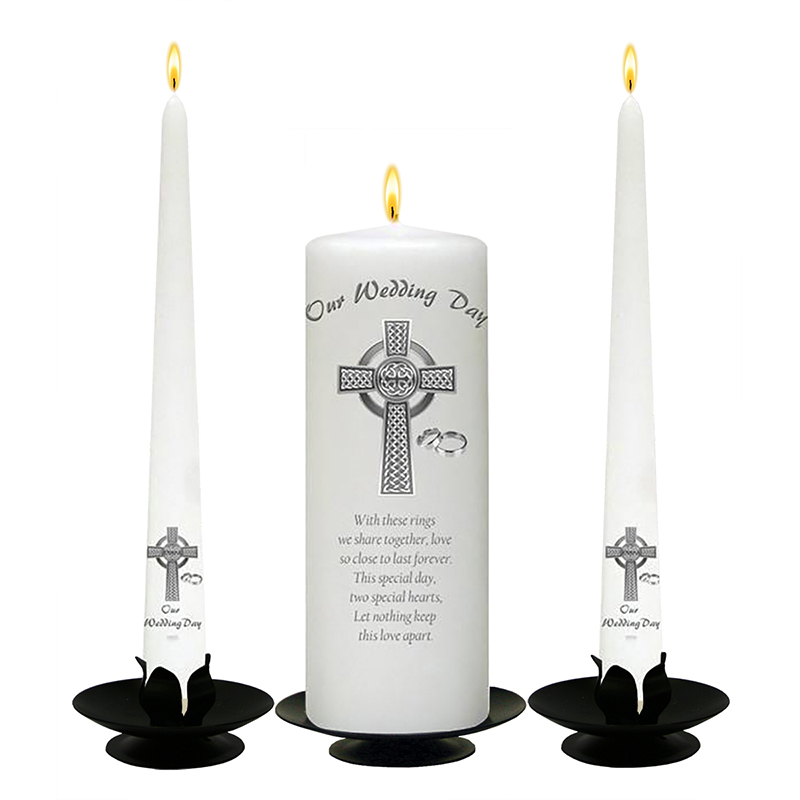 Personalised Wedding Candles - Celtic Cross & Rings Sliver
