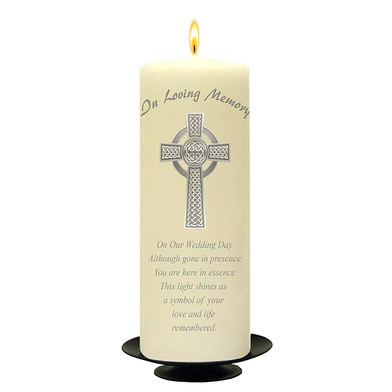 Personalised Wedding Remembrance Candle - Celtic Cross & Rings Silver