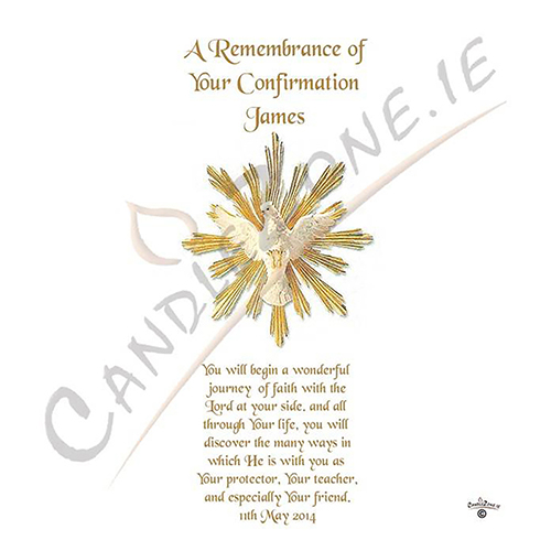Personalised Confirmation Candle - Gold Open Dove