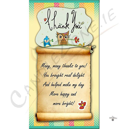 Personalised Thank you Candle Gift - Owl & Flowers on Scroll