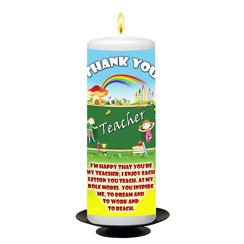 Personalised Thank You Teacher Candle Gift - Rainbow Over Blackboard
