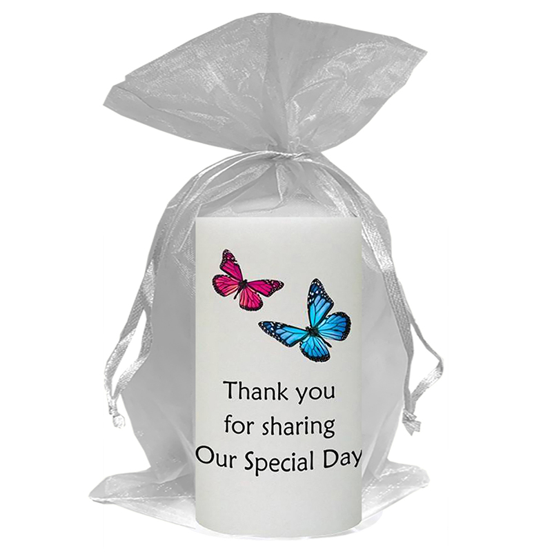 Personalised Thank you Wedding Favour - Pink & Blue Butterflies Black Script