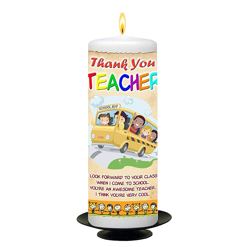 Personalised Thank You Teacher Candle Gift - School Bus