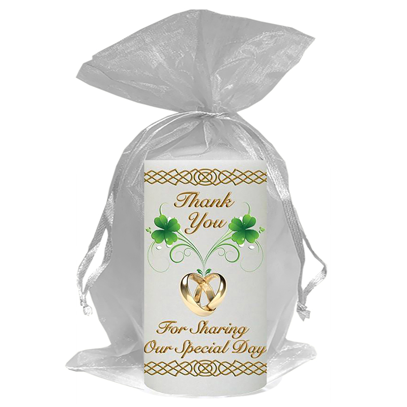 Personalised Thank you Wedding Favour - Four Leaf Clover & Rings Gold