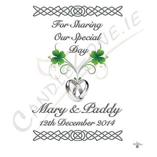 Personalised Thank you Wedding Favour - Four Leaf Clover & Rings Silver