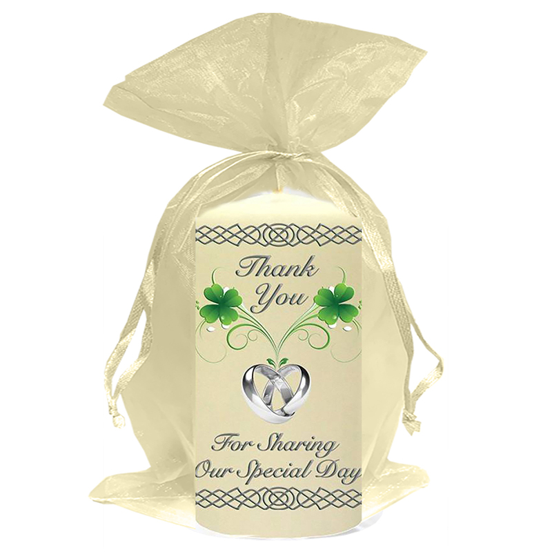 Personalised Thank you Wedding Favour - Four Leaf Clover & Rings Silver