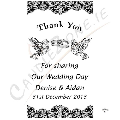 Personalised Thank you Wedding Favour - Lace Dove Silver & Rings