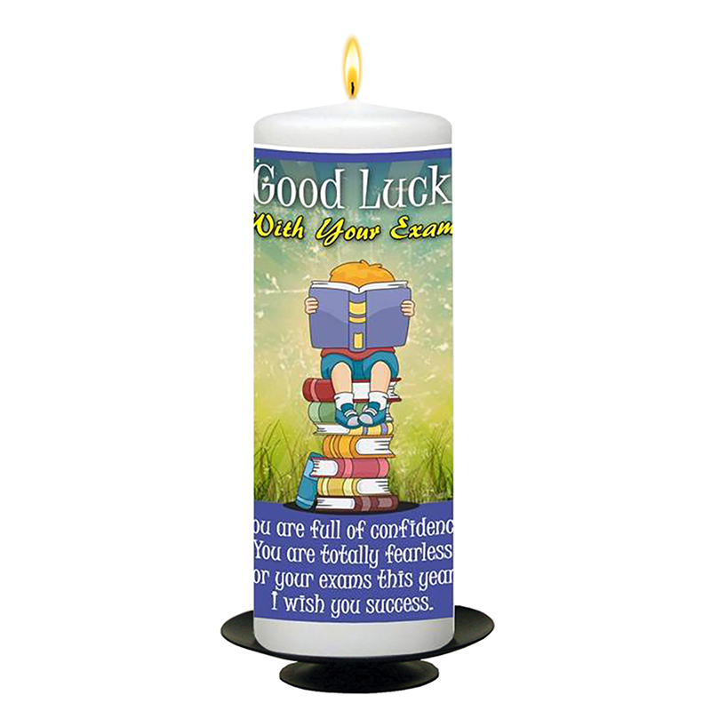 Personalised Exam Good Luck Candle Gift - Sitting on Books