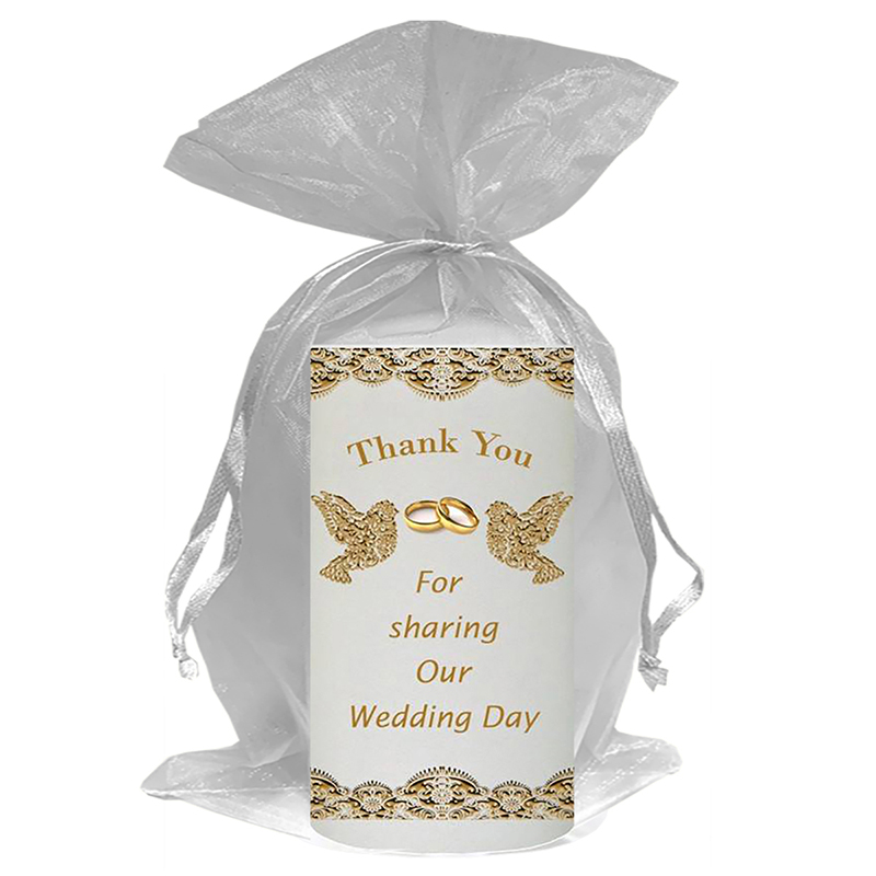 Personalised Thank you Wedding Favour - Lace Dove Gold & Rings