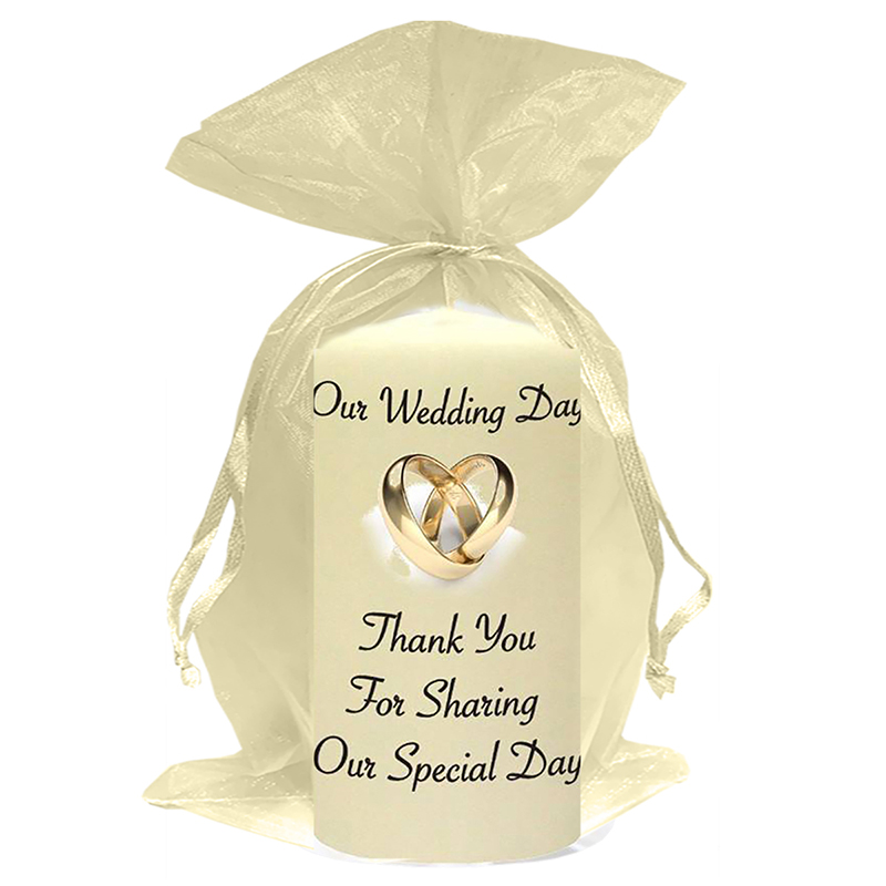 Personalised Wedding Candles - Rings Entwined Gold