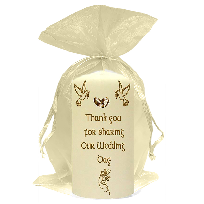 Personalised Wedding Candles - Bells Dove & Gold Rings
