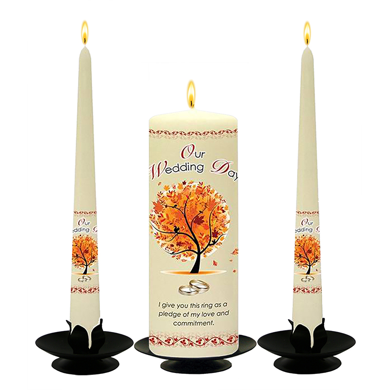 Personalised Wedding Candles - Flower Range Trees of Autumn & Rings