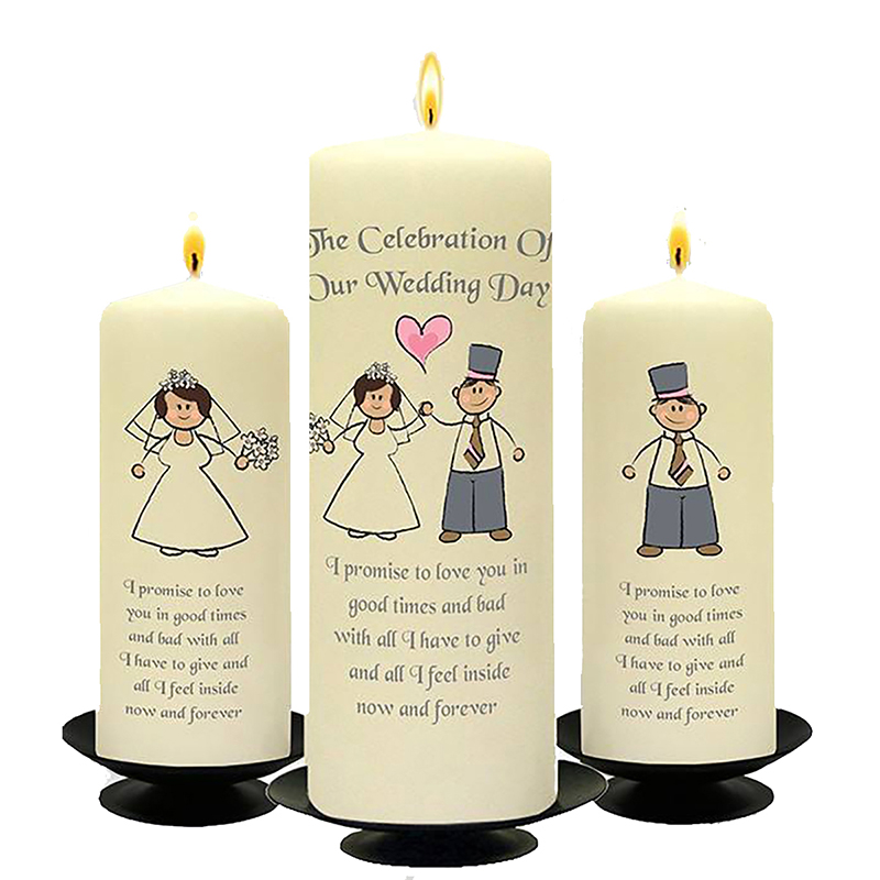 Personalised Wedding Candles - Happy Ever After Silver Set (1 x 9 inch & 2 x 6 inch Candles)
