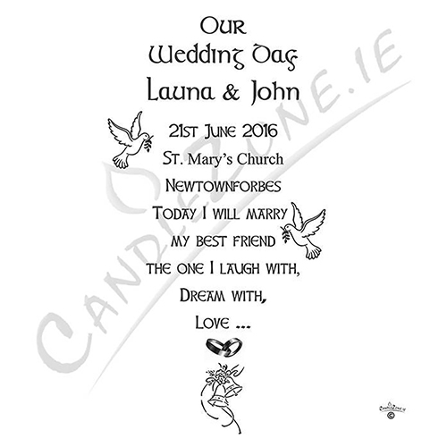 Personalised Wedding Candles - Bells Doves & Silver Rings Set (1 x 9 inch & 2 x 6 inch Candles)