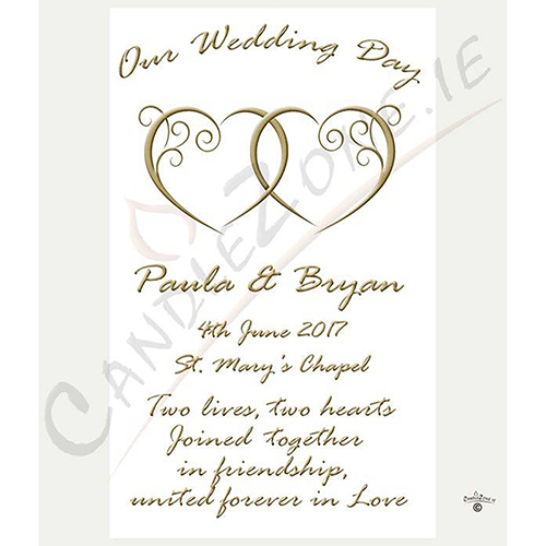 Personalised Wedding Candles - Entwined Hearts Gold Set (1 x 9 inch & 2 x 6 inch Candles)