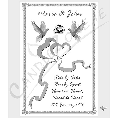 Personalised Wedding Candles - Two Hearts & Doves Silver Set (1 x 9 inch & 2 x 6 inch Candles)