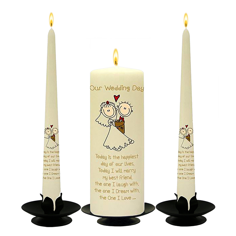 Personalised Wedding Candles - Cartoon Love Gold