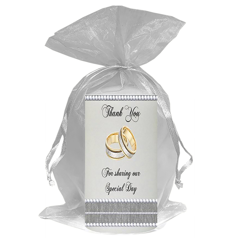Personalised Wedding Candles - Elegant Rings & Pearls Silver