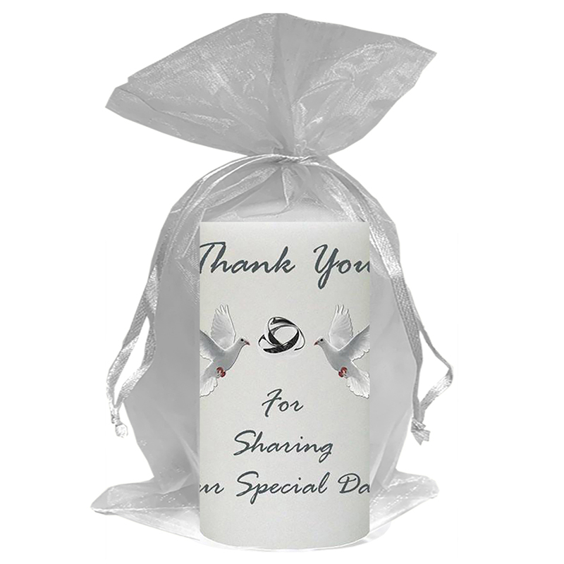 Personalised Wedding Candles - Entwined Silver Rings & Doves