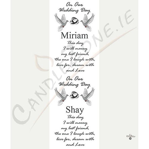 Personalised Wedding Candles - Entwined Silver Rings & Doves